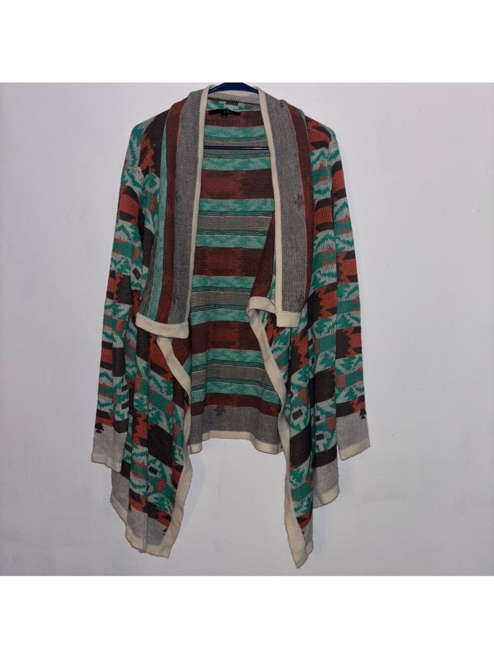 6 Sheep Aztec Open Front Mohair Knit Cardigan Sweater Size L